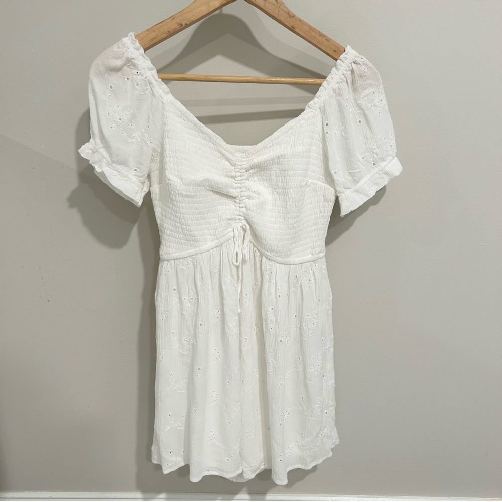 Hollister White Eyelet Smocked Short Romper